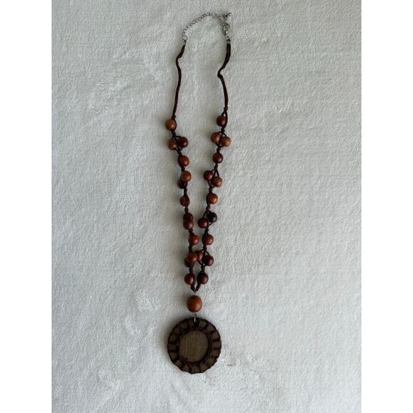 Boho Handmade Wood Bead Necklace Macrame Pendant Tribal Ethnic Natural‎ - Picture 8 of 10